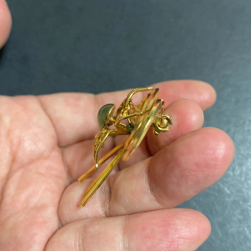 🖤Vtg💕Jade flower ribbon brooch - Picture 6 of 11